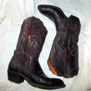 Lucchese 2000 Cowgirl Boots Lizard Leather 8B Black Cherry Western Cowboy